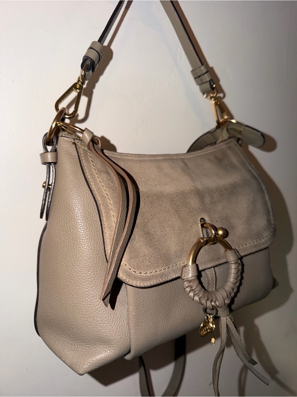 See By Chloe Taupe Leather & Suede Shoulder Bag